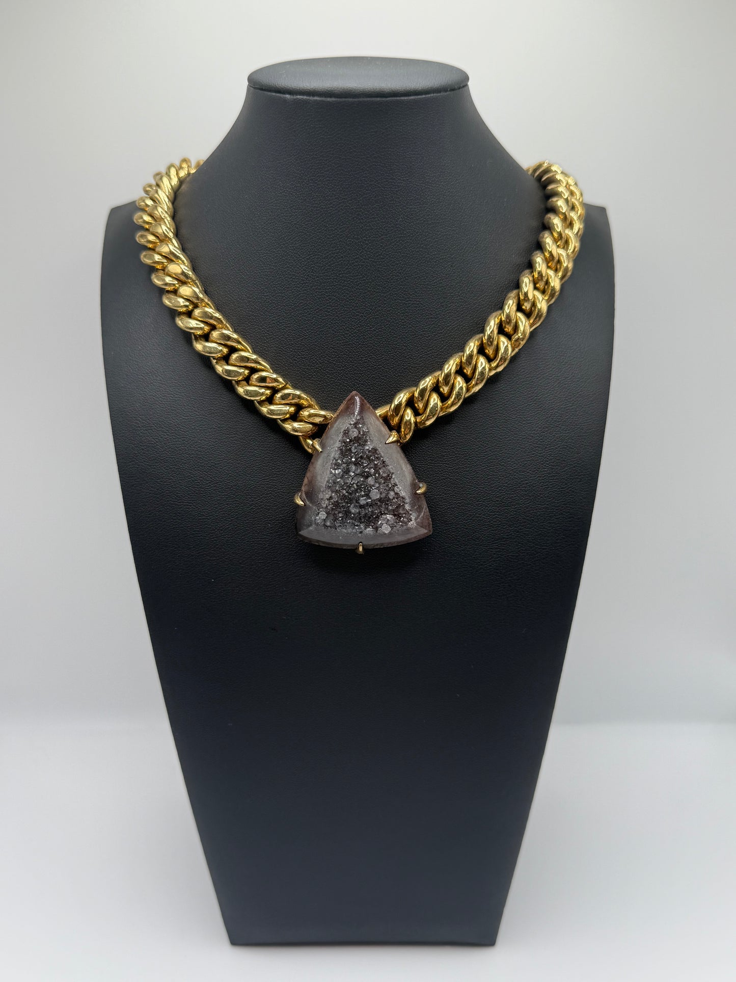 Black Agate Druzy Triangle Chain