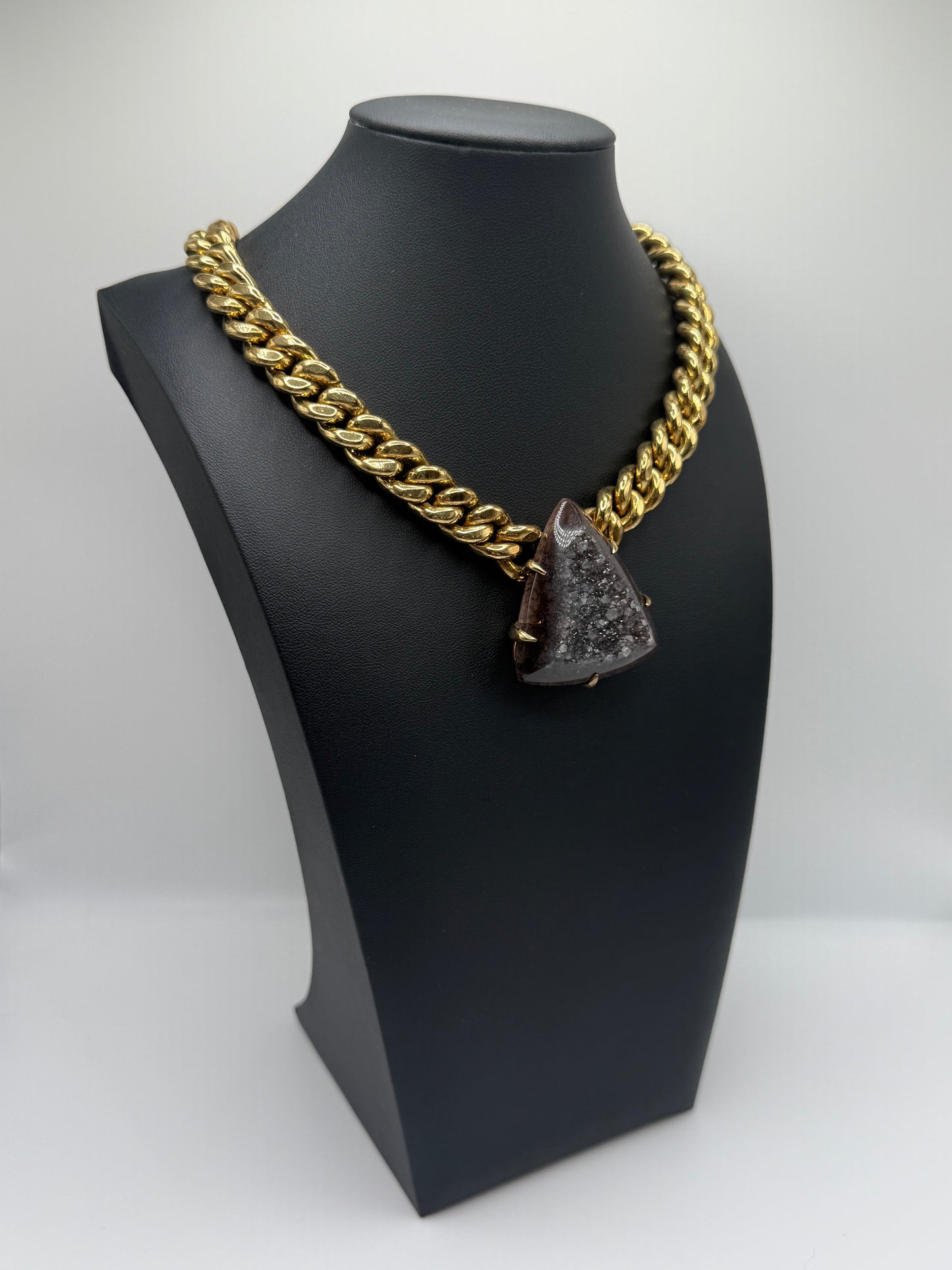Black Agate Druzy Triangle Chain