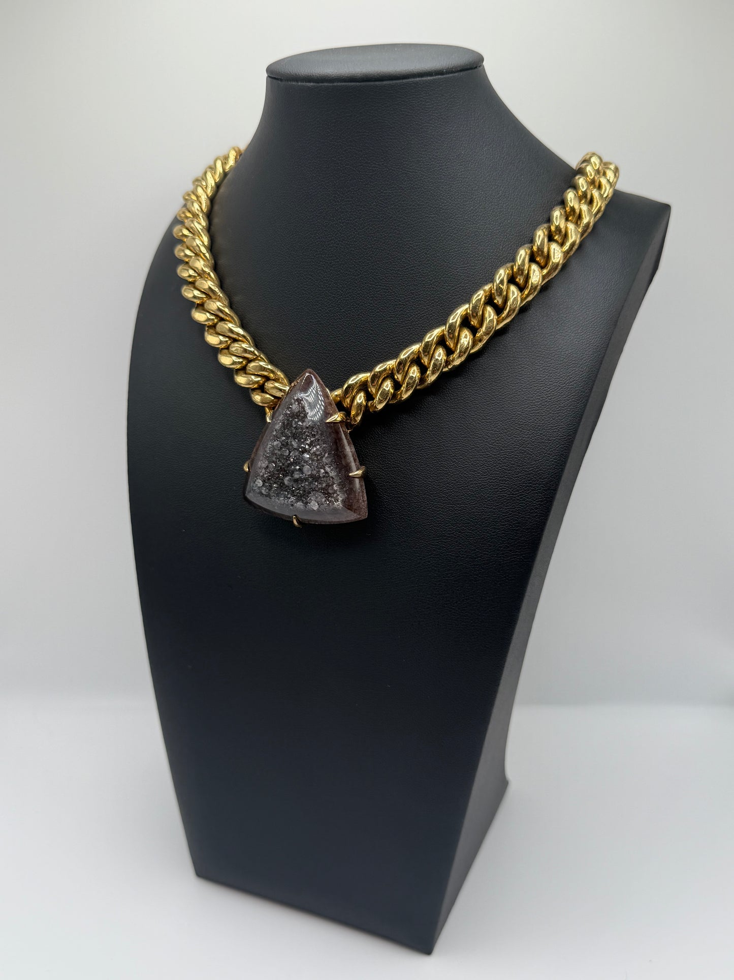Black Agate Druzy Triangle Chain