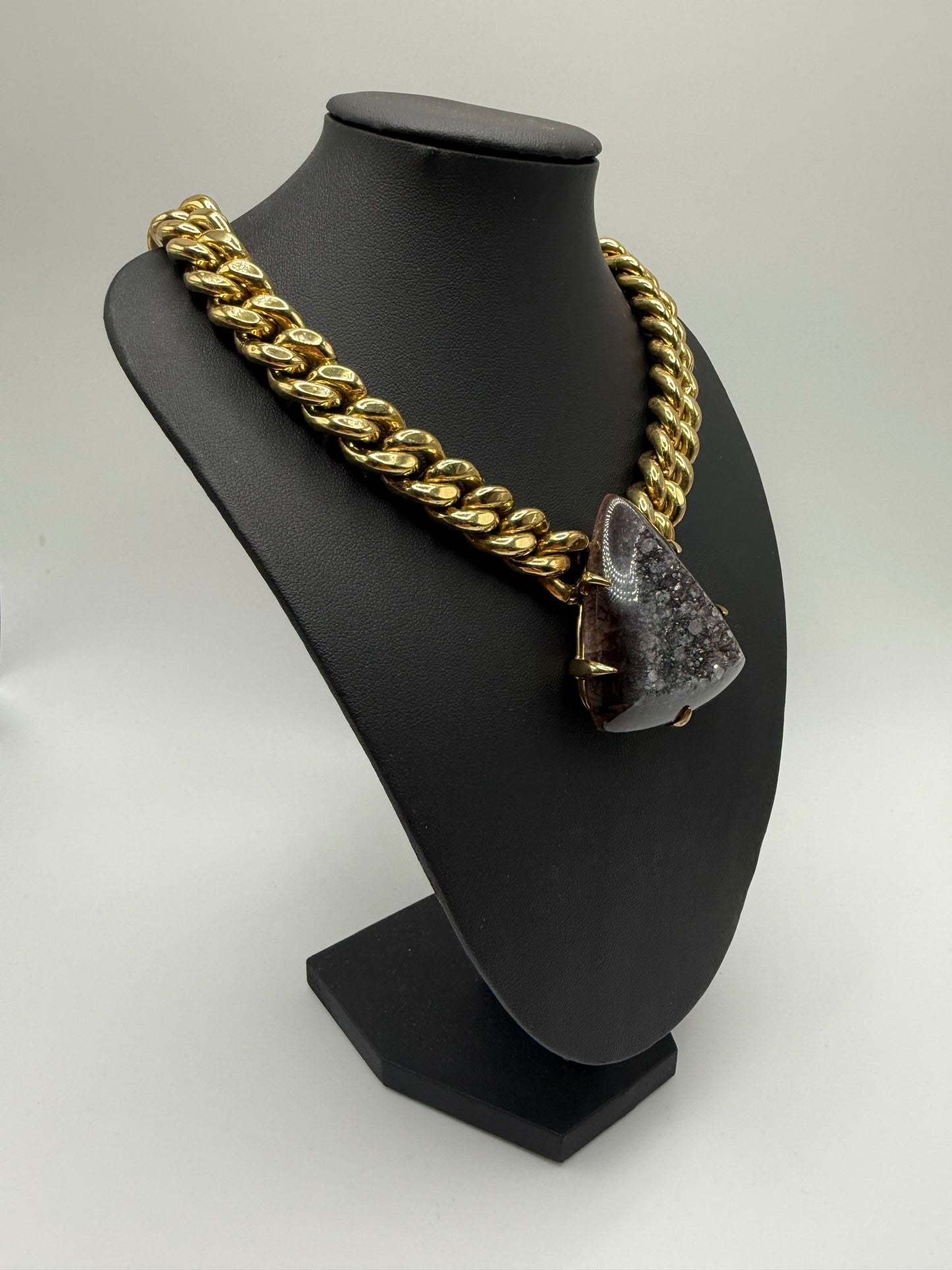 Black Agate Druzy Triangle Chain
