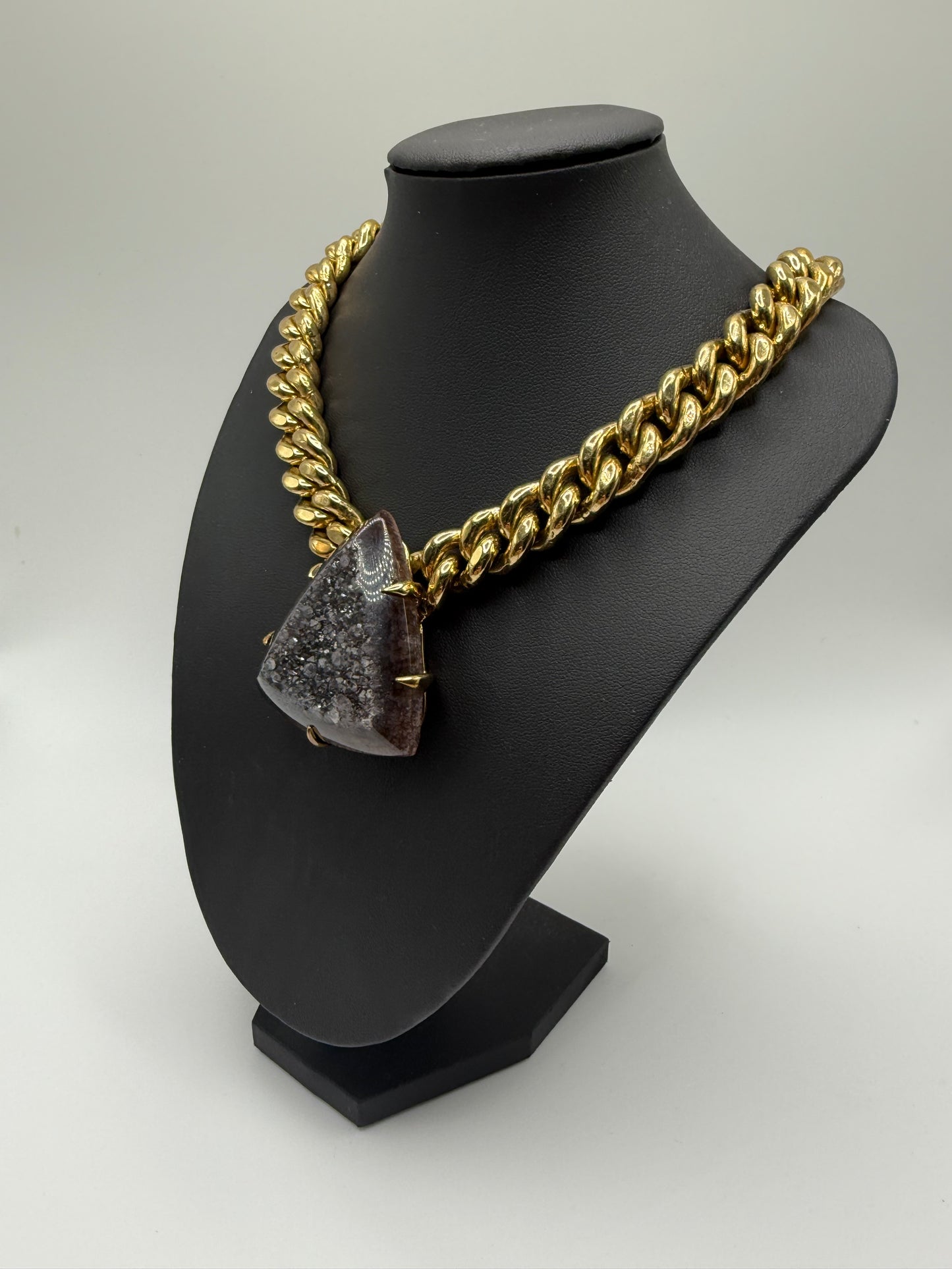 Black Agate Druzy Triangle Chain