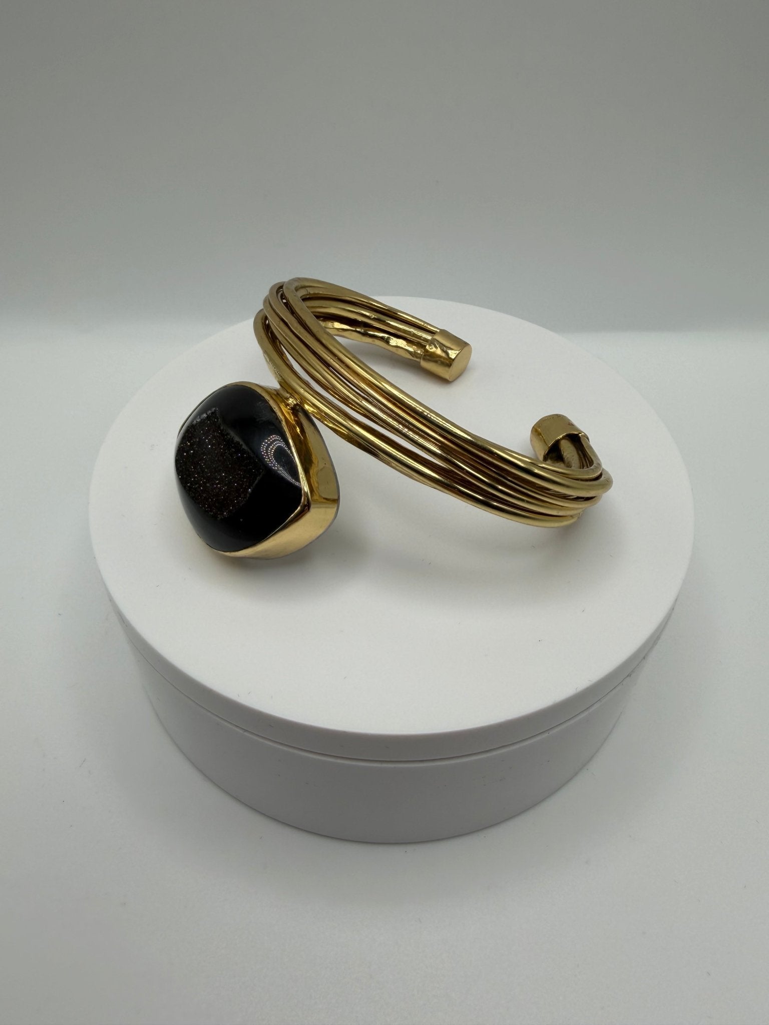 Black agate druzy bangle - AVA Jewelry