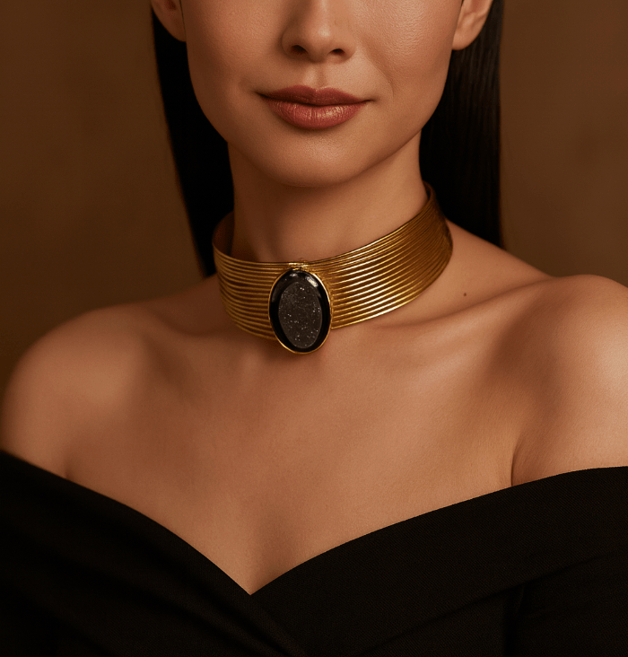 Black agate druzy wired choker - AVA Jewelry