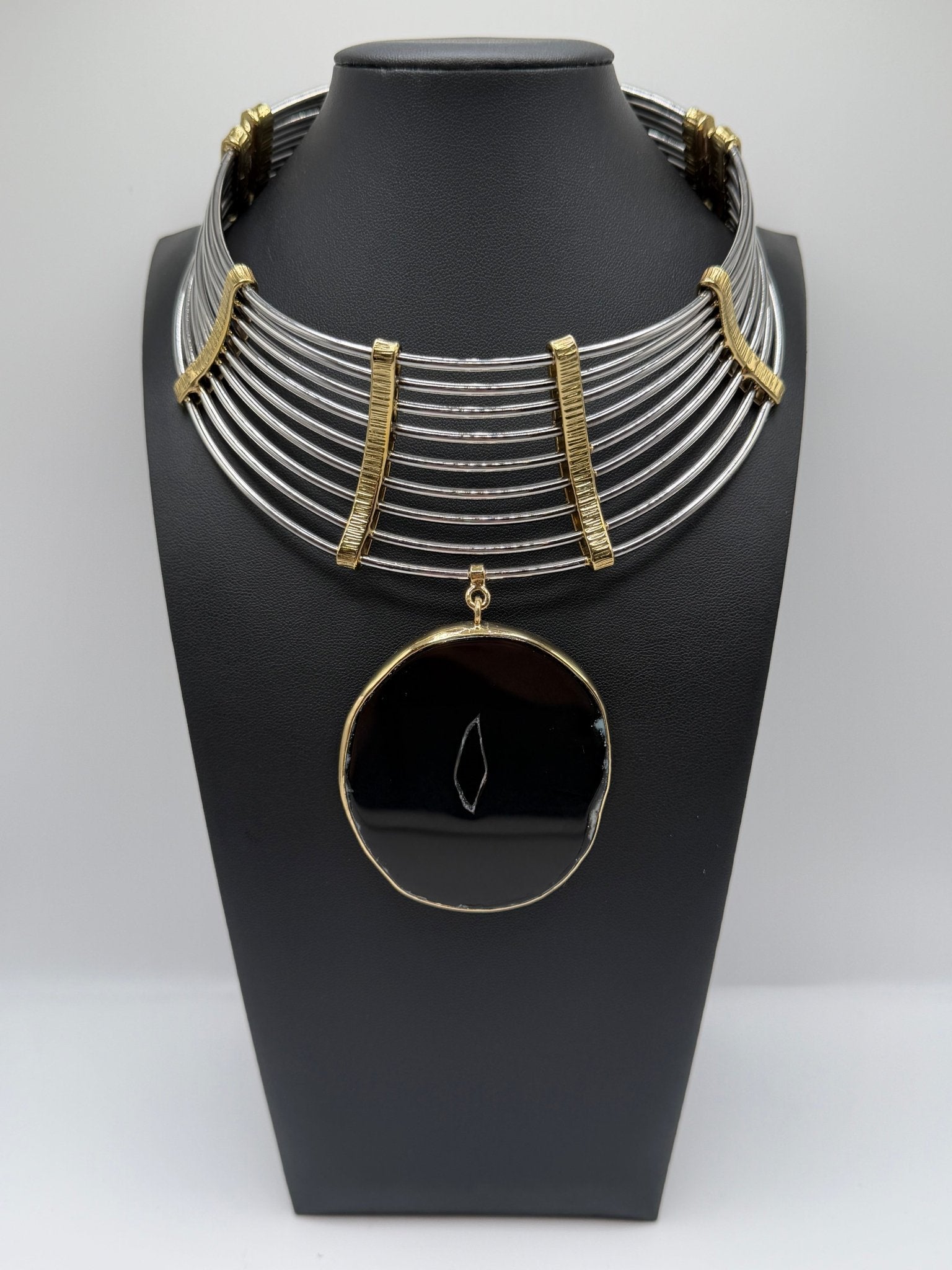 mixed metal black agate - AVA Jewelry