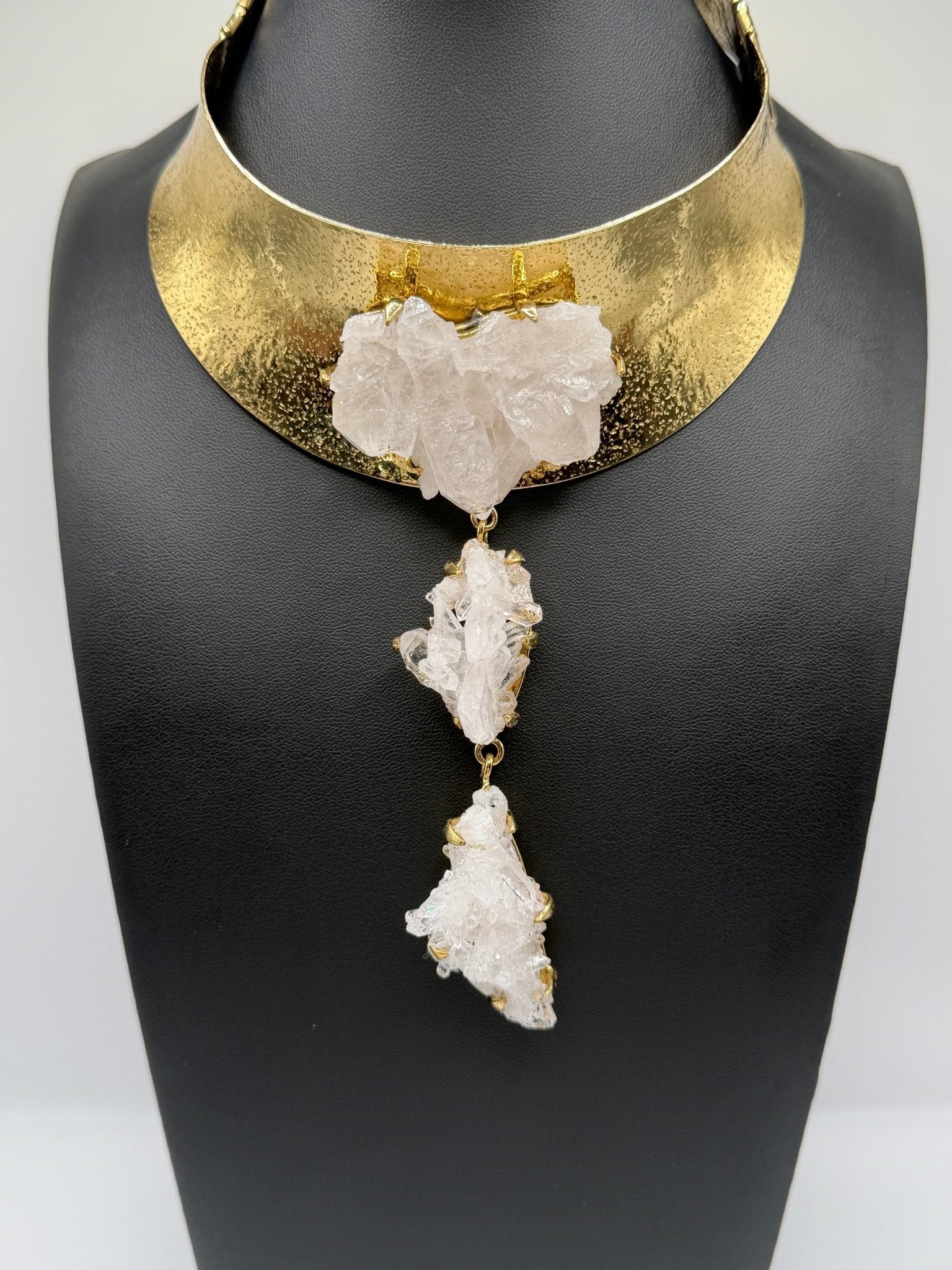 One of a kind Quartz crystal triple drop neckpiece - AVA Jewelry