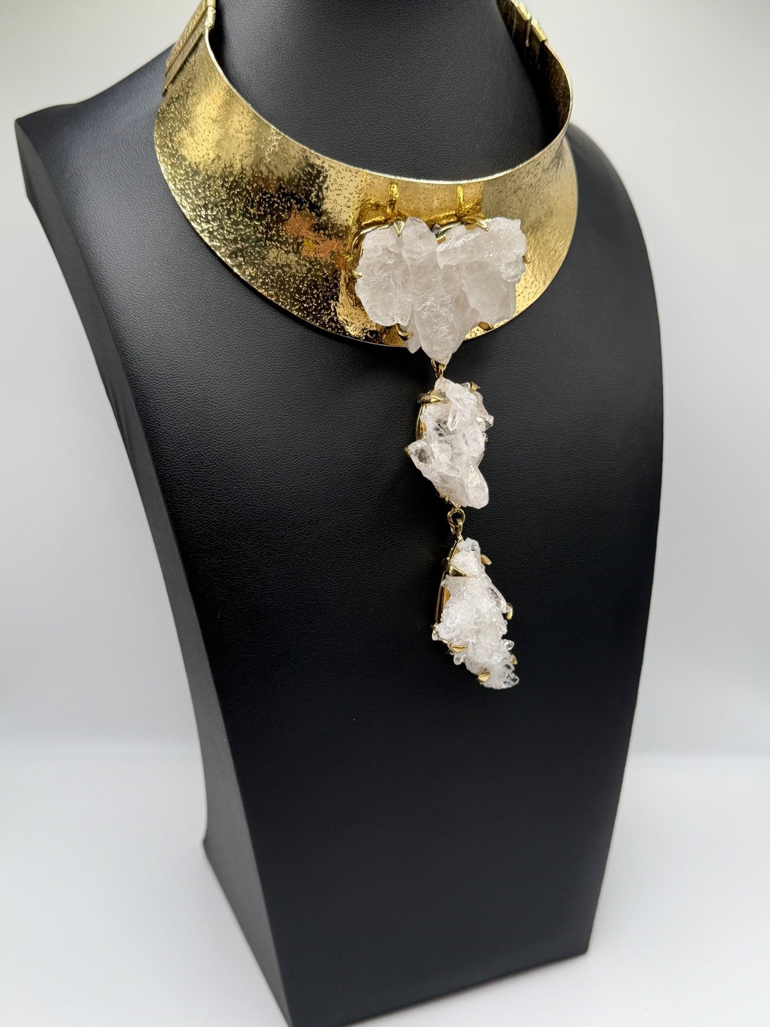 One of a kind Quartz crystal triple drop neckpiece - AVA Jewelry
