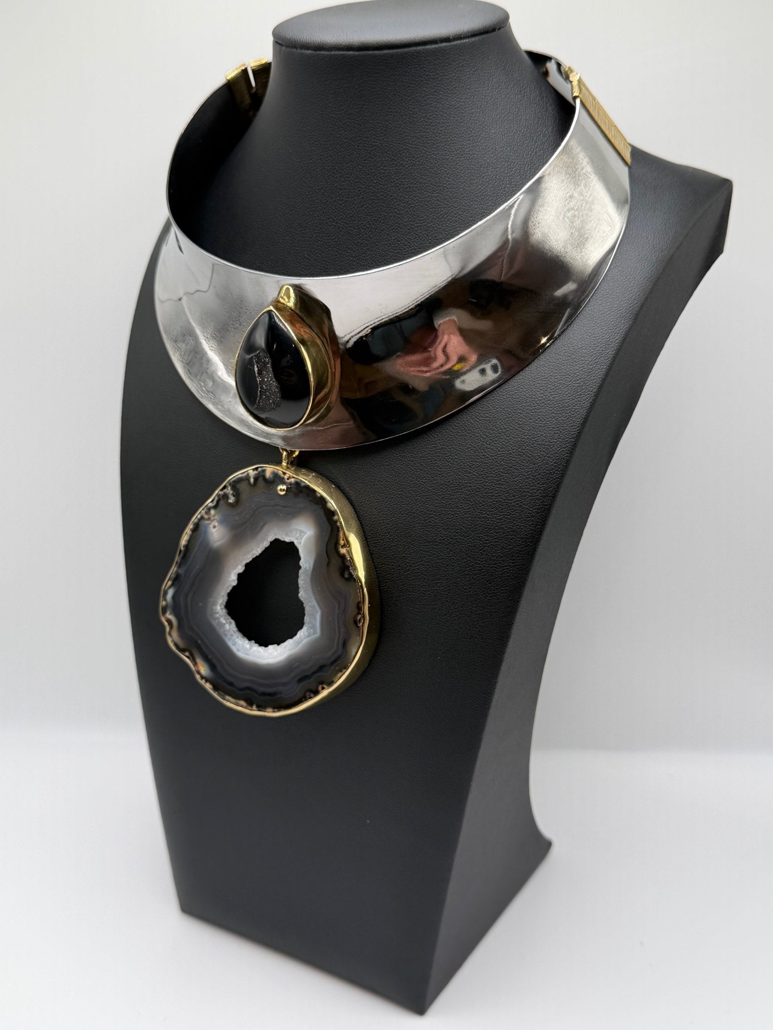 Stainless Steel Black Agate Neckpiece - AVA Jewelry