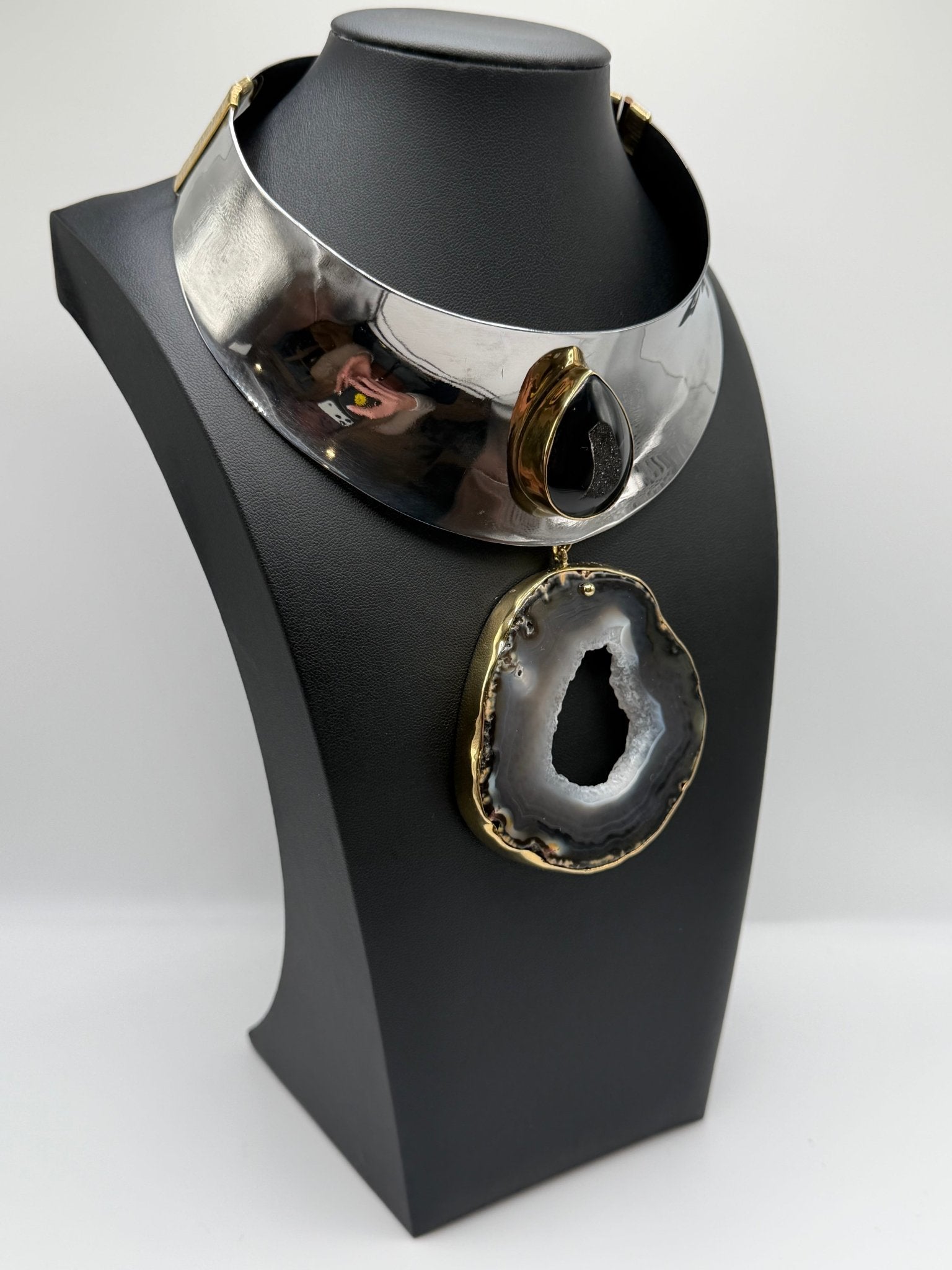 Stainless Steel Black Agate Neckpiece - AVA Jewelry