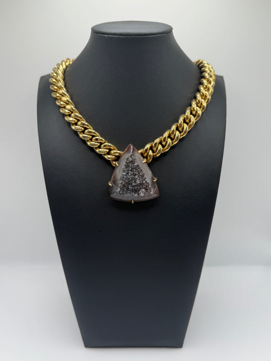 Black Agate Druzy Triangle Chain