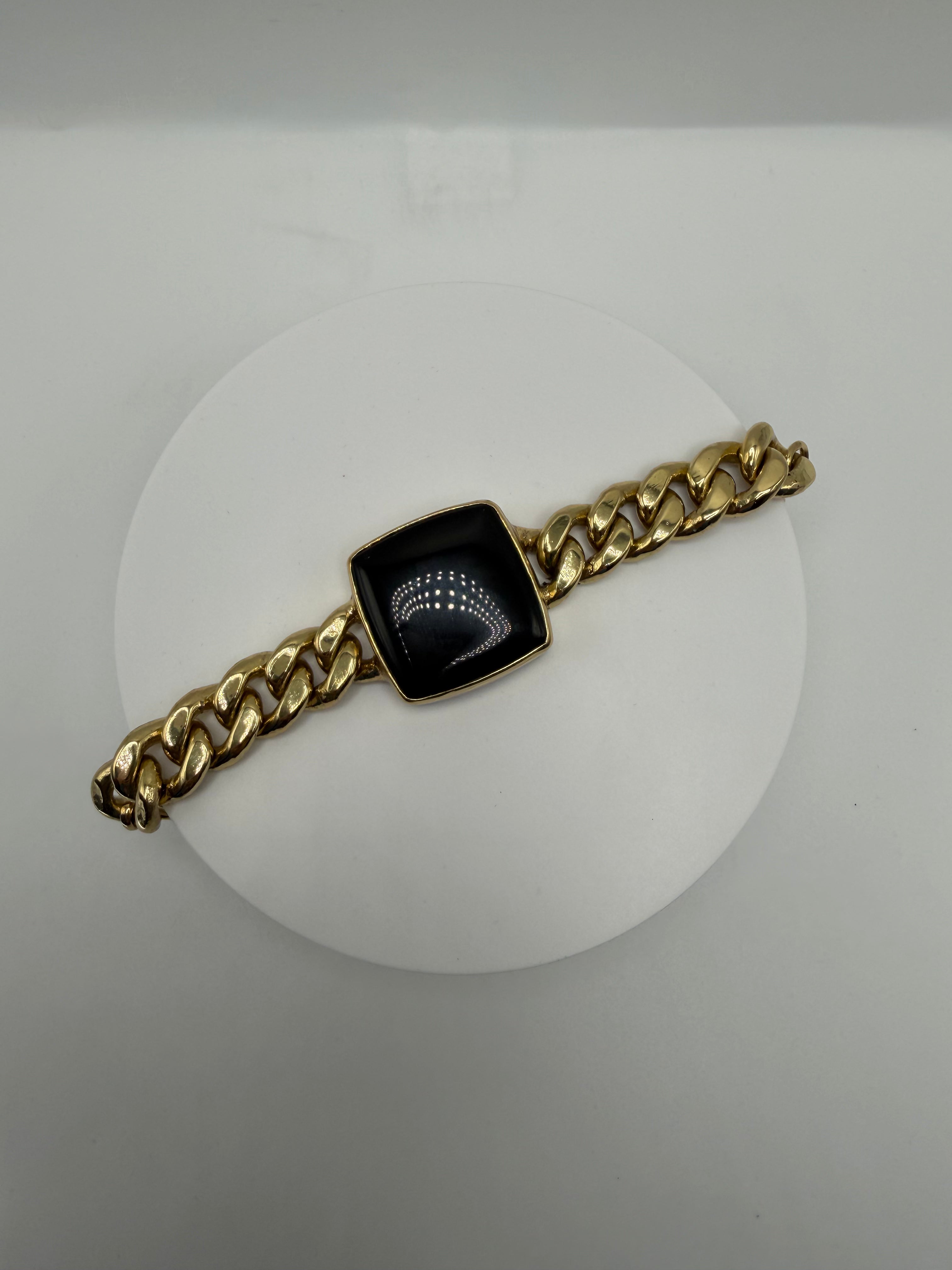 Black obsidian Square Chain Bracelet