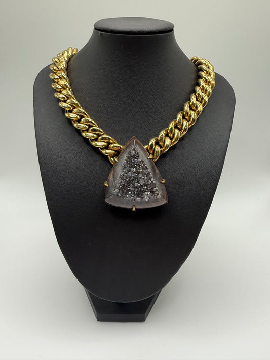 Black Agate Druzy Triangle Chain
