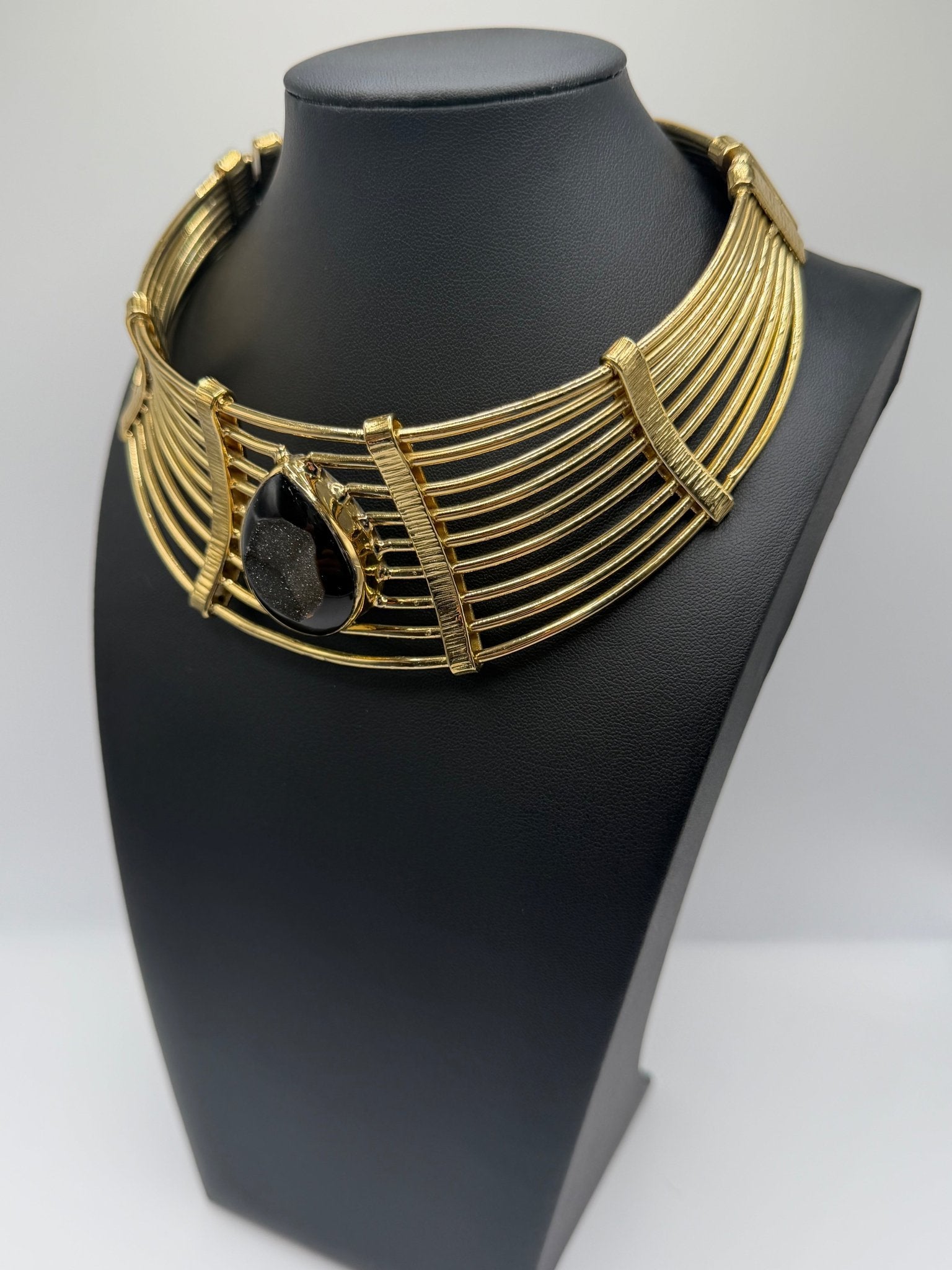 Black agate druzy collar - AVA Jewelry