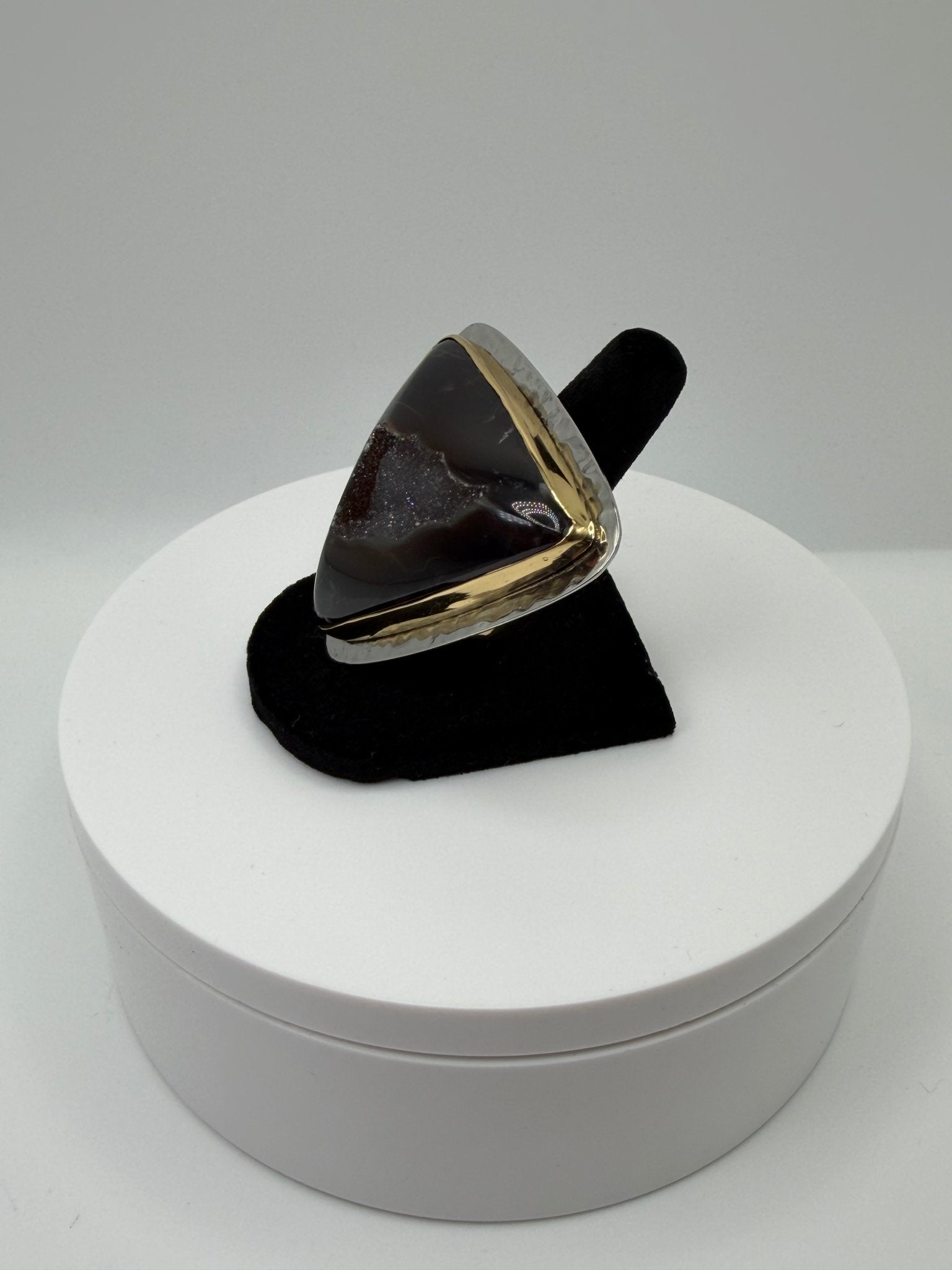 Black agate druzy framed ring - AVA Jewelry