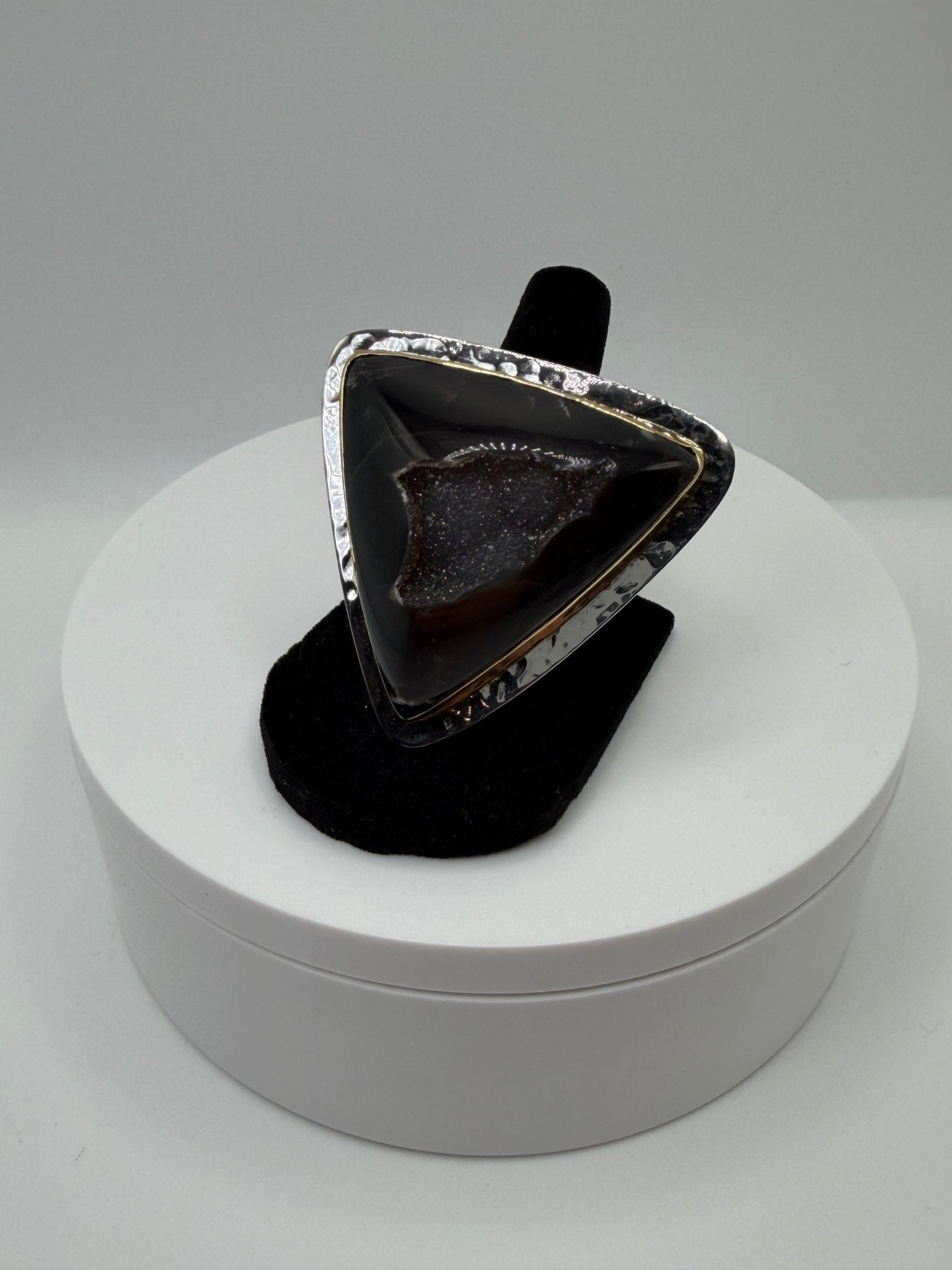 Black agate druzy framed ring - AVA Jewelry