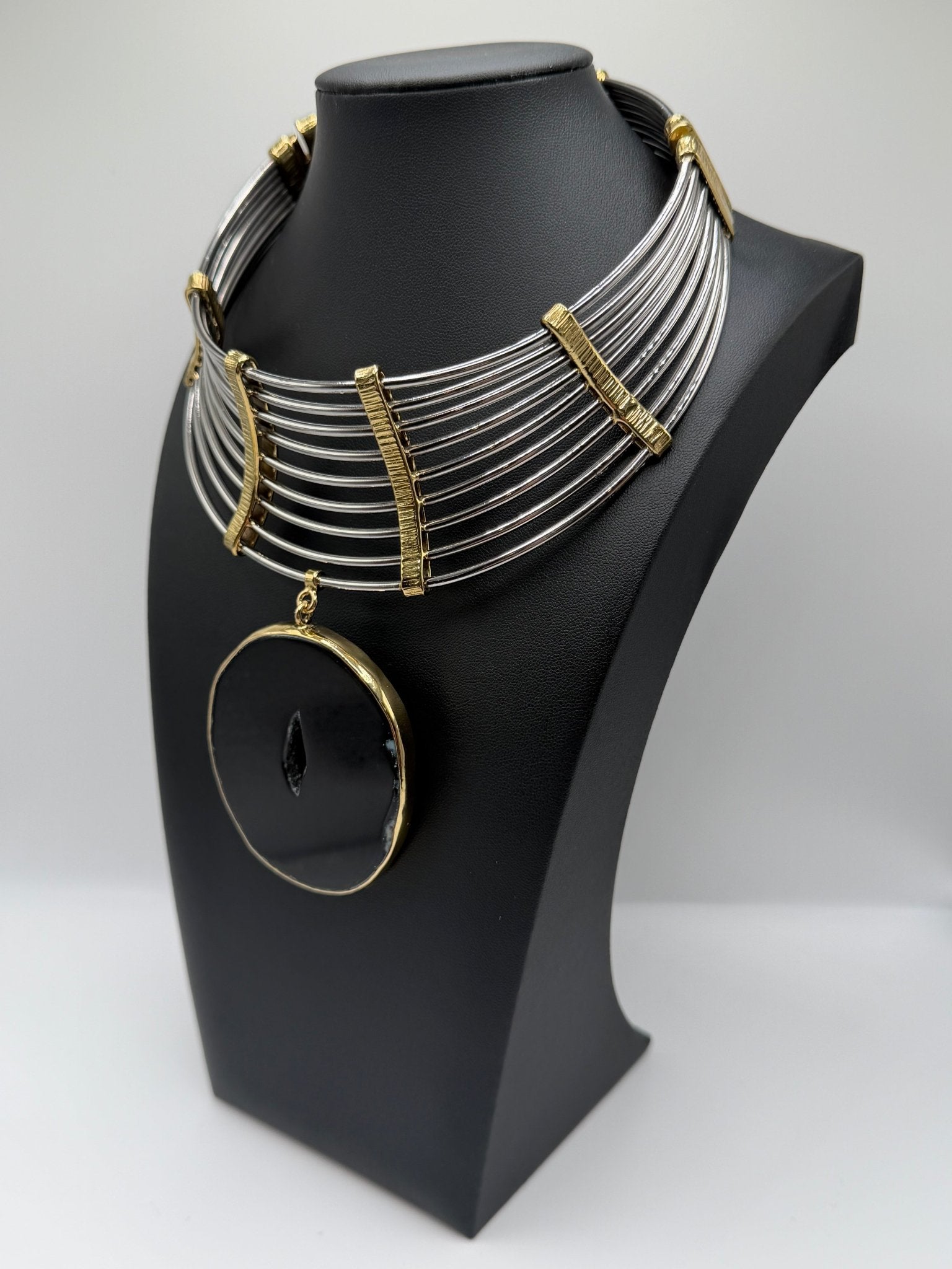 mixed metal black agate - AVA Jewelry