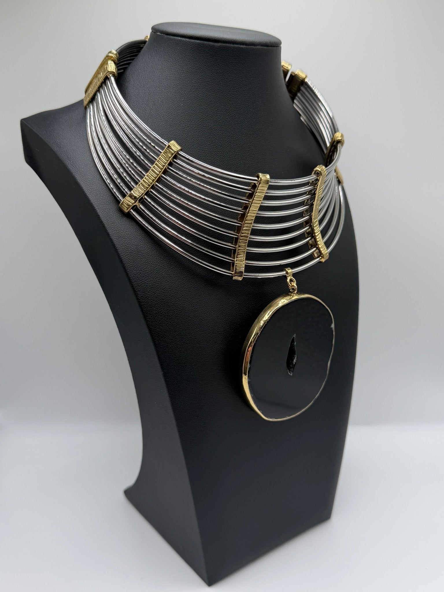 mixed metal black agate - AVA Jewelry