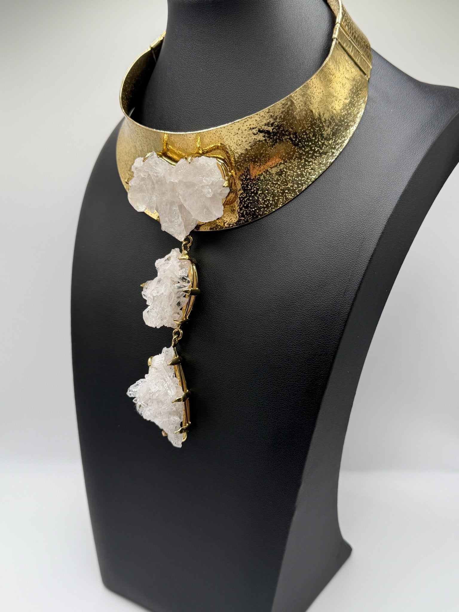 One of a kind Quartz crystal triple drop neckpiece - AVA Jewelry