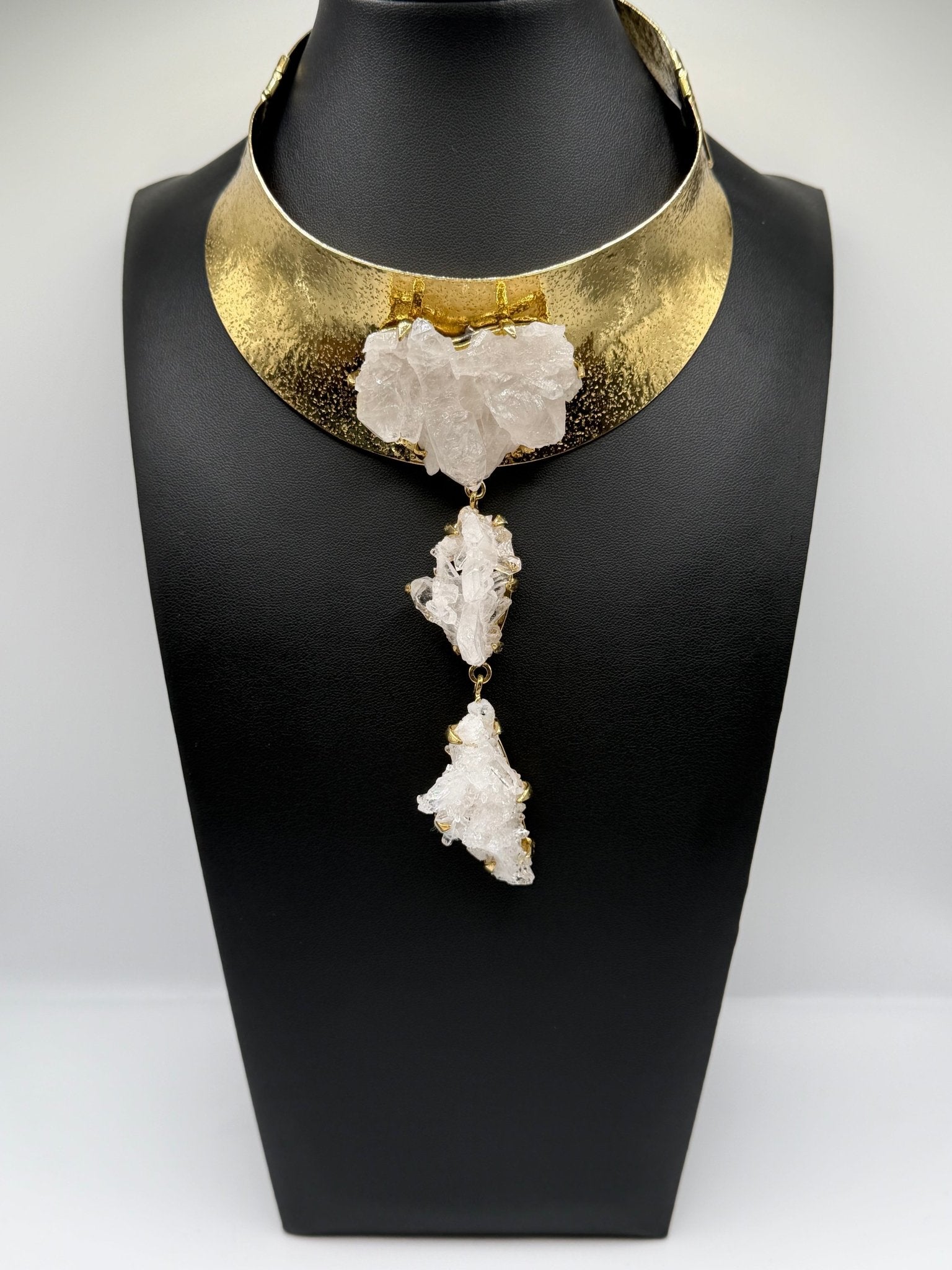One of a kind Quartz crystal triple drop neckpiece - AVA Jewelry