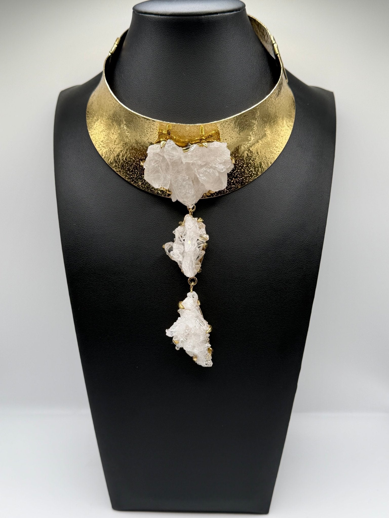 One of a kind Quartz crystal triple drop neckpiece - AVA Jewelry