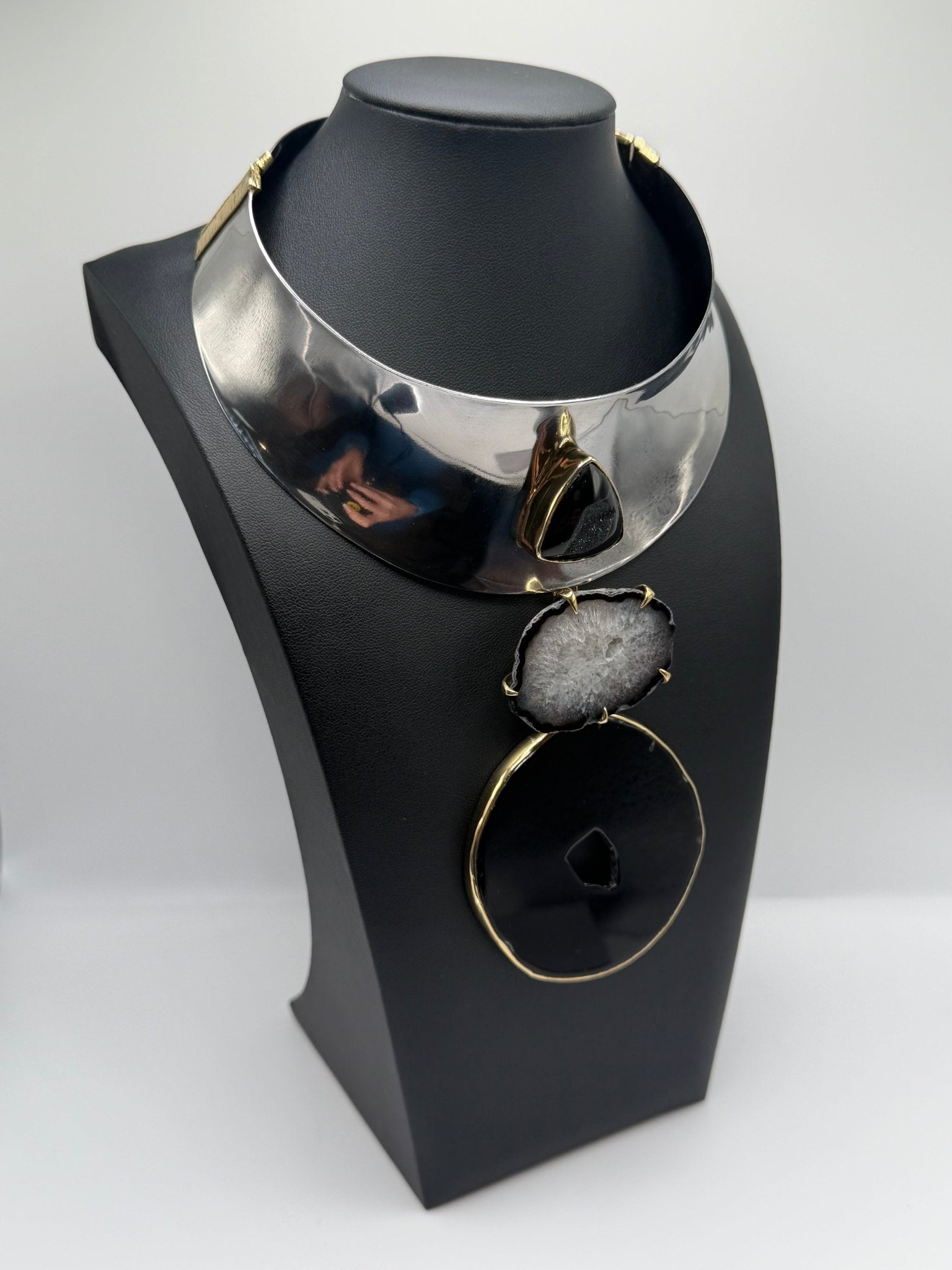 sculpted Stainless steel black agate one of a kind - AVA Jewelry