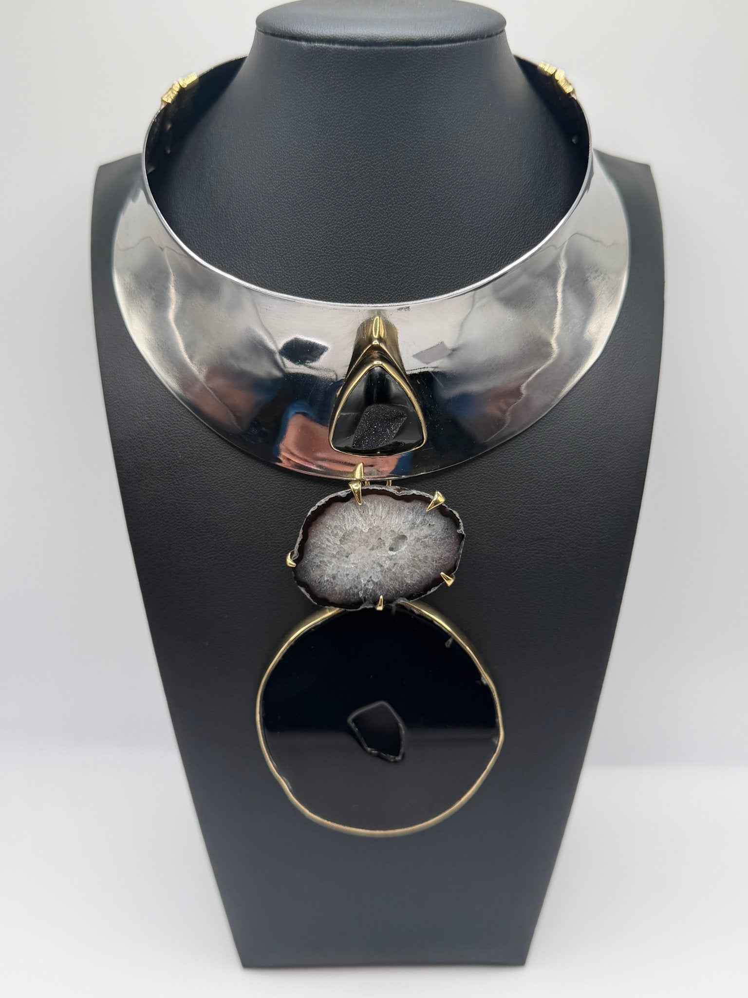 sculpted Stainless steel black agate one of a kind - AVA Jewelry