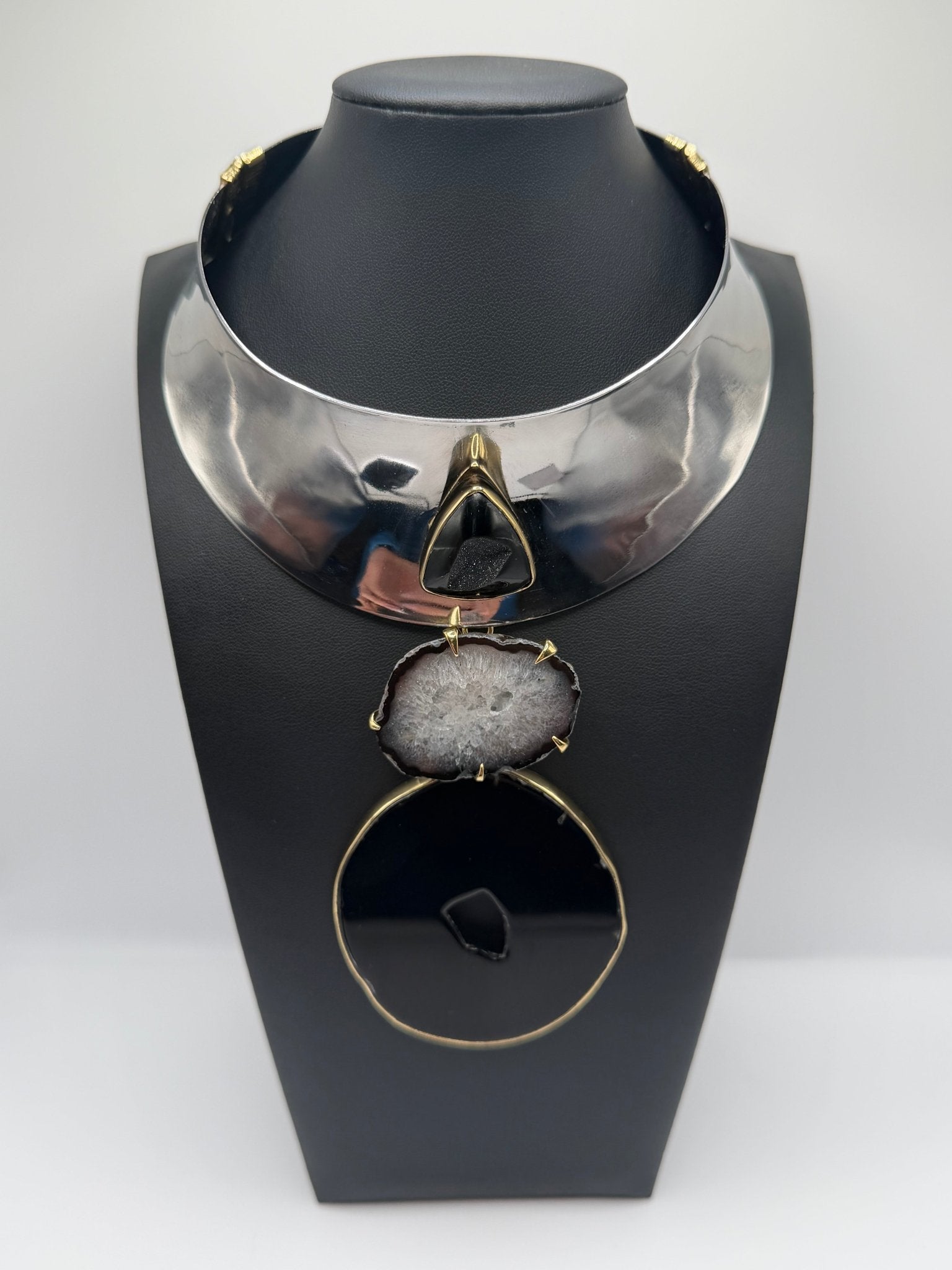 sculpted Stainless steel black agate one of a kind - AVA Jewelry