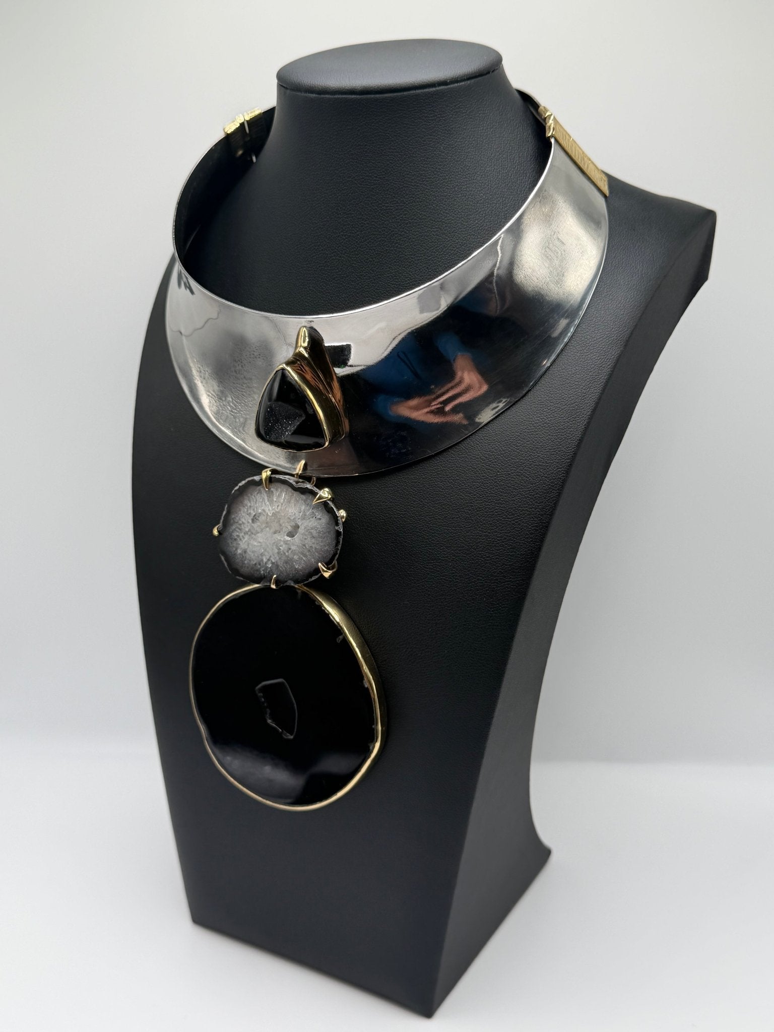 sculpted Stainless steel black agate one of a kind - AVA Jewelry